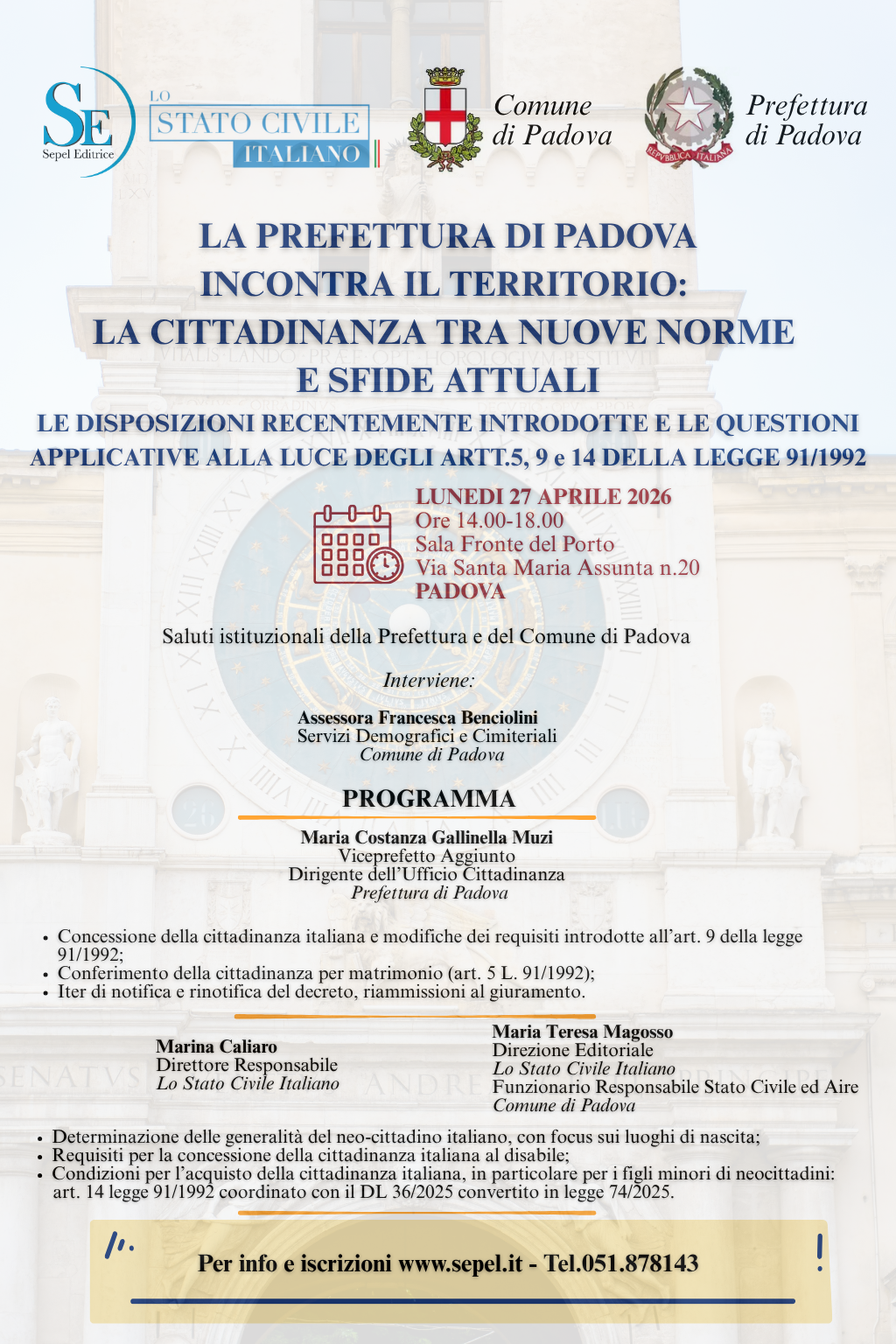 LA PREFETTURA DI PADOVA INCONTRA I COMUNI DEL TERRITORIO:  LA CITTADINANZA TRA NUOVE NORME  E SFIDE ATTUALI